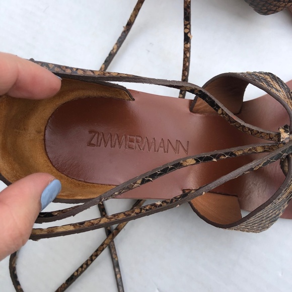 ZIMMERMANN Brown Snakeskin Block Heel Square Toe Gladiator Sandals - Picture 4 of 8